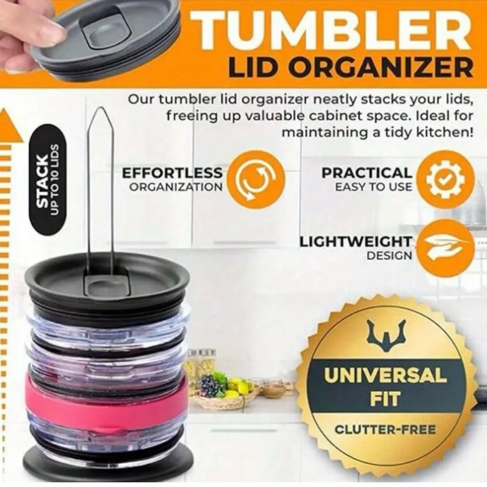 Tumbler Lid Organizer with Black Accent